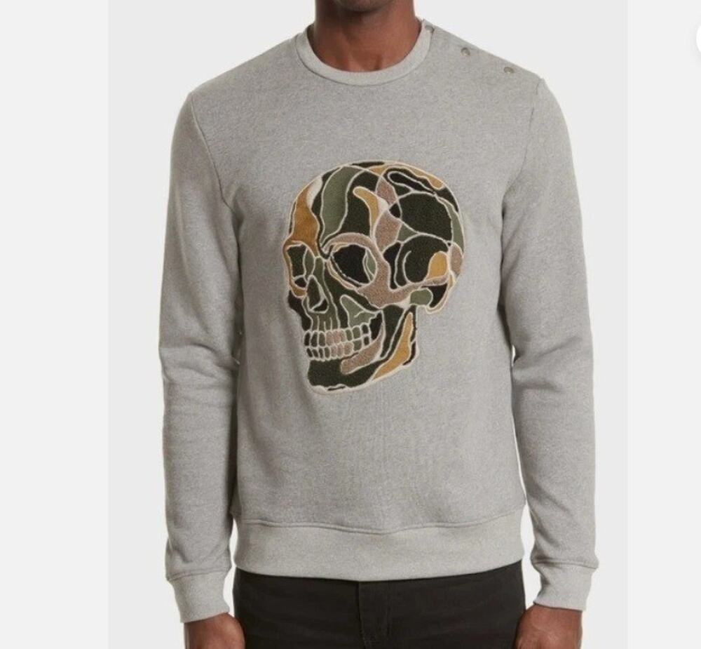 The Kooples Sport Sz S Embroidered Camo Skull Sweatshirt Streetwear